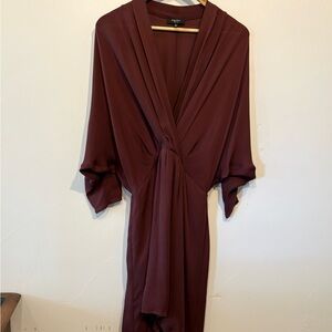 Aritzia Bababton Cuthbert draped dress in burgundy silk